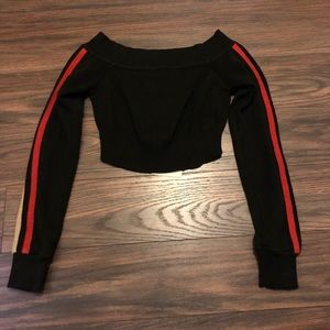 LF Black Striped crop off shoulder sweater sz S